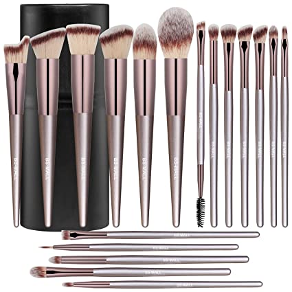 18 Piece BS-MALL Champagne Gold Makeup Brush Set with Case for Easy Storage