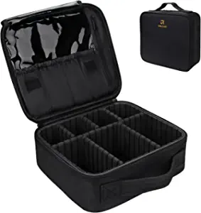 Relavel Black Portable Makeup Case with Adjustable Dividers for Effortless Organization