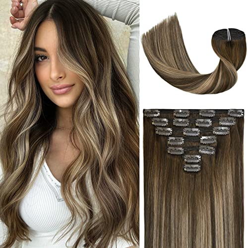 100% Human Hair Clip-In Extensions 20 Inch Medium Brown