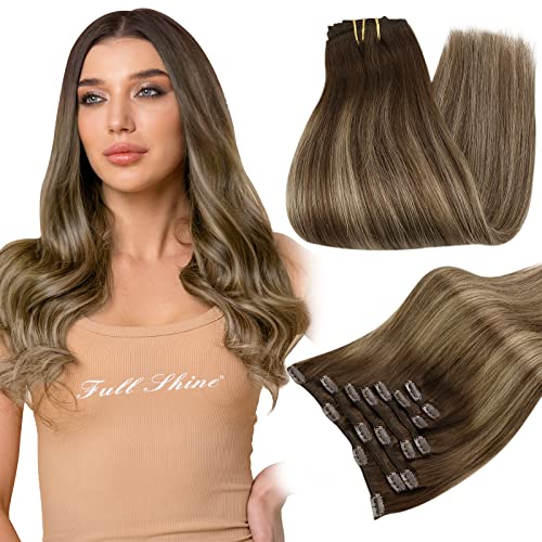 28 Inch Clip-In 100% Human Hair Extensions Natural Brown 7 Piece Set