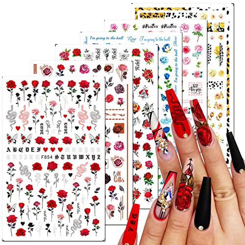 3D Acrylic Nails with Rose Design