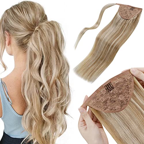Blonde Human Hair Ponytail Extension 18 Inch Clip-In for Effortless Styling