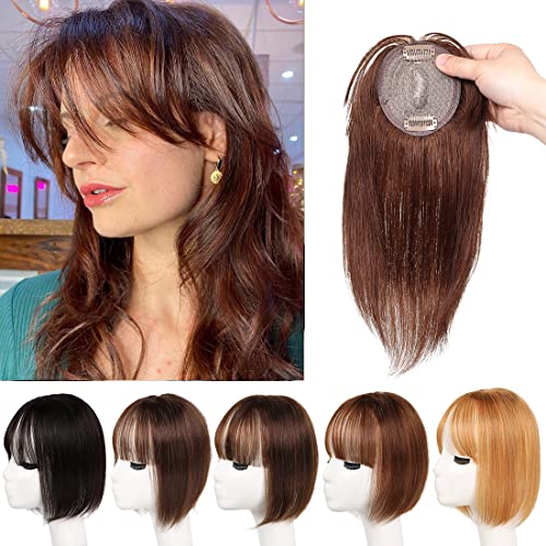 Natural Look Lightweight Human Hair Bangs Topper, Easy Styling and Blend