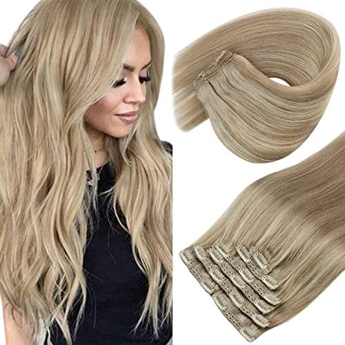 20 Inch Blonde 100% Human Hair Clip-In Extensions, Full Head Set