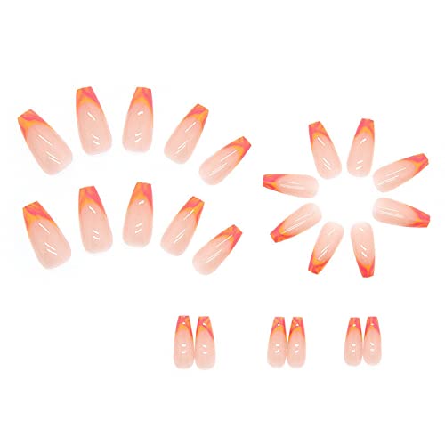Orange Ombre Acrylic Nails Set - 24 Piece Reusable French Tip Manicure Kit - Image 4