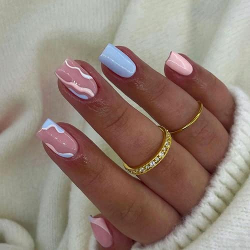 Baby Blue Square Acrylic Nails - Durable, Stylish, 24 Pcs, Nail Art, Extensions