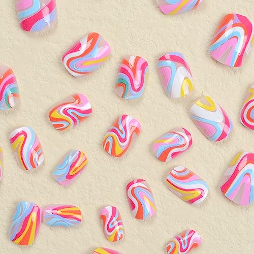 Short Square Round Acrylic Nails for Easy Application Stylish Look 100 Count - Image 2