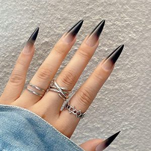 Long Black Stiletto Acrylic Nails for Glamorous Nail Art and Designs