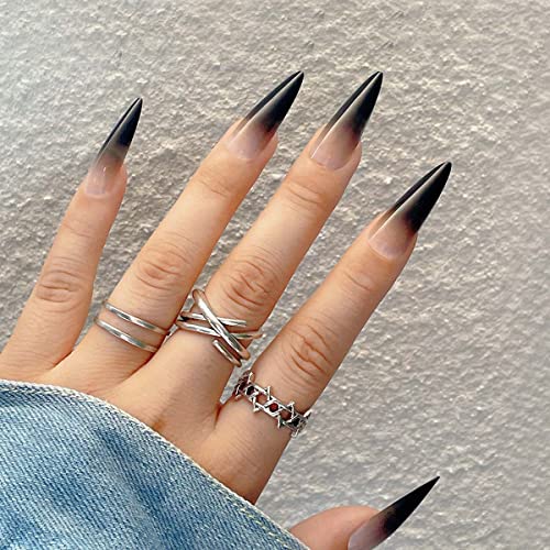 Long Black Stiletto Acrylic Nails for Glamorous Nail Art and Designs