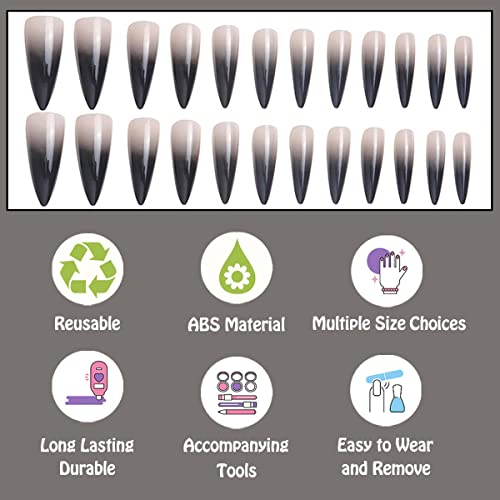 Long Black Stiletto Acrylic Nails for Glamorous Nail Art and Designs - Image 3