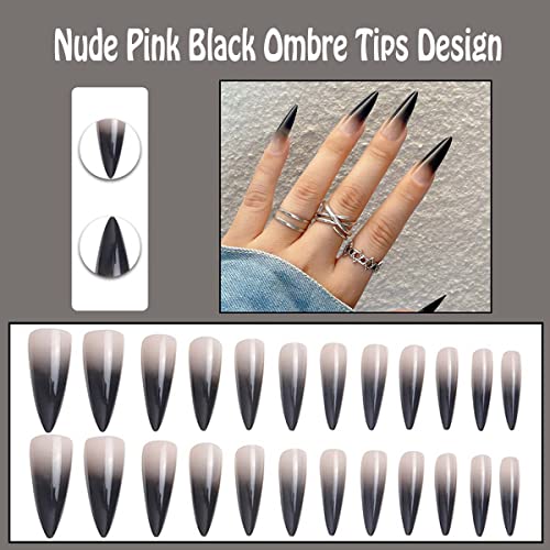 Long Black Stiletto Acrylic Nails for Glamorous Nail Art and Designs - Image 2