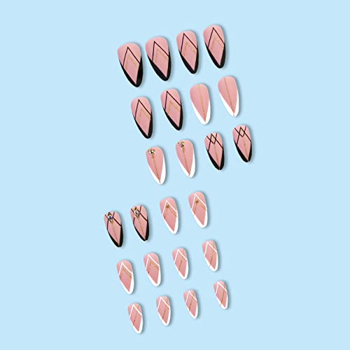 Black V Tip Acrylic Nails 24 Piece Set Medium Size for Stylish Nail Art - Image 5