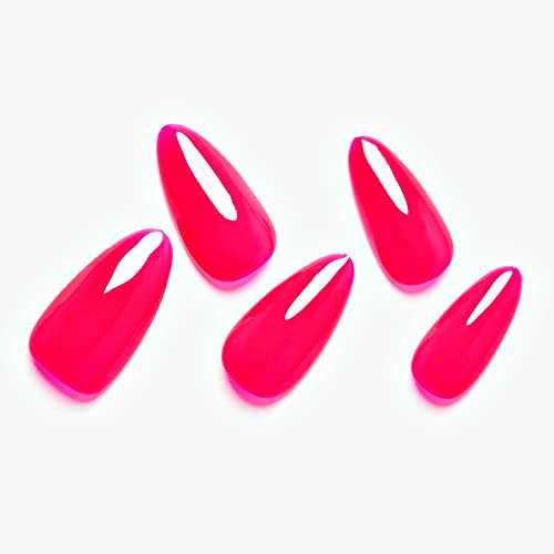 Long Red Almond Acrylic Nails Set - 24 Piece Kit, Easy Application