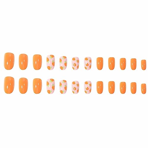 Acrylic nails in orange and green colors. - Image 3