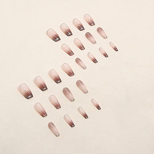 Tan Coffin Acrylic Nails - Image 4