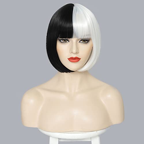 Cruella De Vil Human Hair Cosplay Wig, Adjustable One Size Fits All