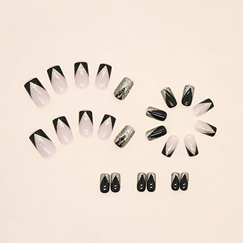Elegant Rose Gold and Black Acrylic Nail Design Set for Stunning Nail Art - Image 3