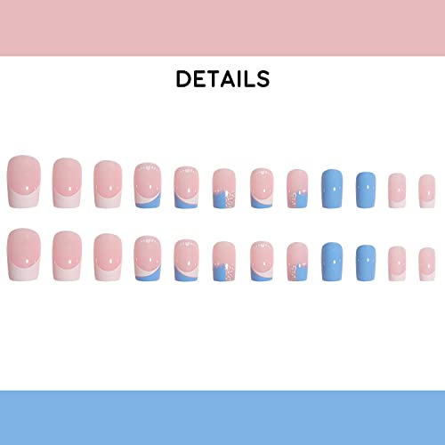 Blue tips on acrylic nails. - Image 2