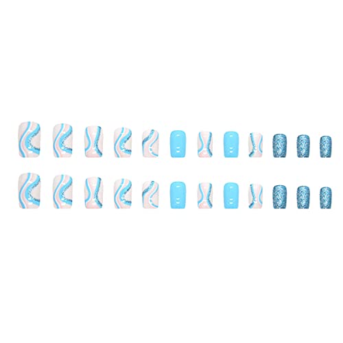 Short Blue Acrylic Coffin Nails for Stylish Trendy Nail Art Designs - Image 5