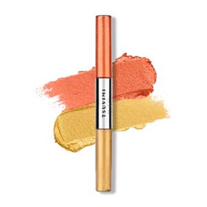 Orange and yellow eyeshadow for a vibrant makeup look.