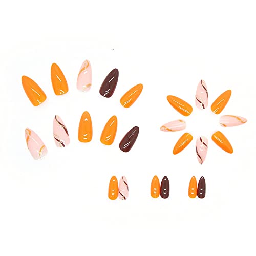 Trendy Orange Brown Acrylic Nails Set Medium Size Stylish Manicure - Image 2