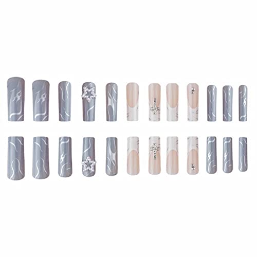 Gray Acrylic Press-On Nails - 24-Piece Set for Effortless Glamour - Image 3