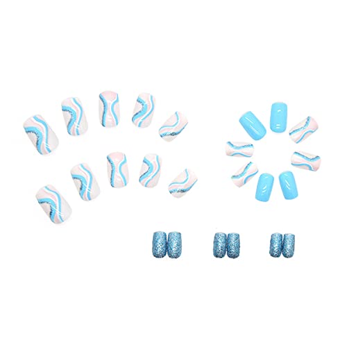 Short Blue Acrylic Coffin Nails for Stylish Trendy Nail Art Designs - Image 3