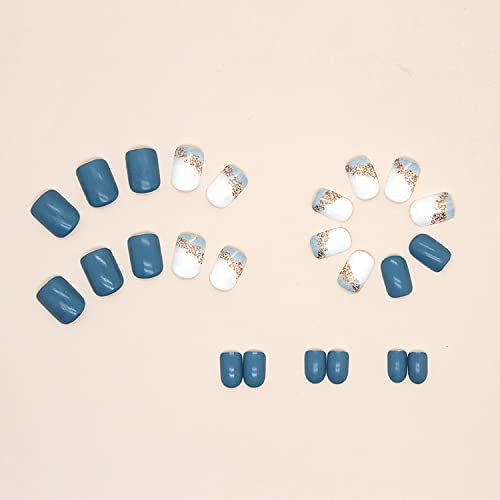 Stylish Blue and Gold Acrylic Nail Set - 24 Piece Long Length Manicure - Image 2