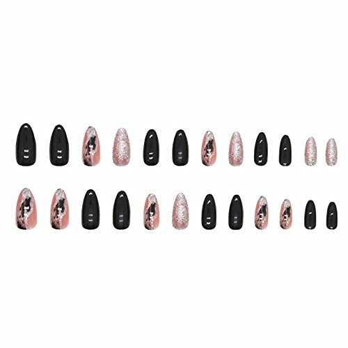 24 Piece Black Glitter Acrylic Nails Set for Stylish and Durable Nail Art - Image 2