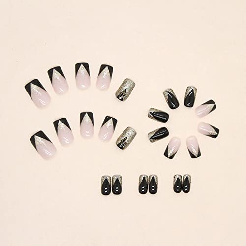 Chic Black and Gold Acrylic Nails Set 24 Piece Medium Size Stylish Manicure - Image 4