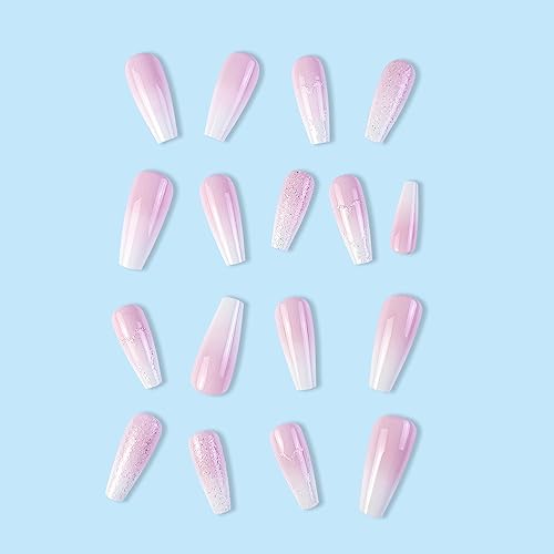 24-Piece Ombre Glitter Coffin Acrylic Nails Set Durable Stylish Design - Image 4