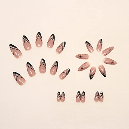 Black Gold Acrylic Nail Set Stylish Manicure 24 Pieces Long Length - Image 5