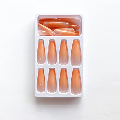 Orange Coffin Acrylic Nails 24 Piece Set Medium Length - Image 4