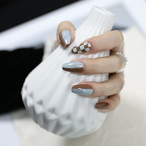 Stylish Blue and Brown Acrylic Nail Designs for Elegant Nail Art Enthusiasts - Image 2