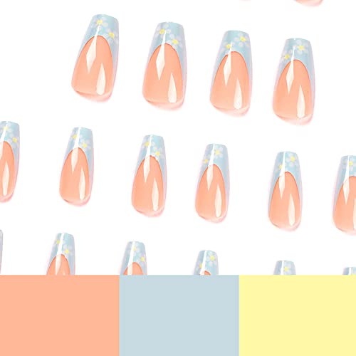Light Blue Coffin Shaped Acrylic Nail Tips 24 Piece Set for Stylish Nail Art - Image 6