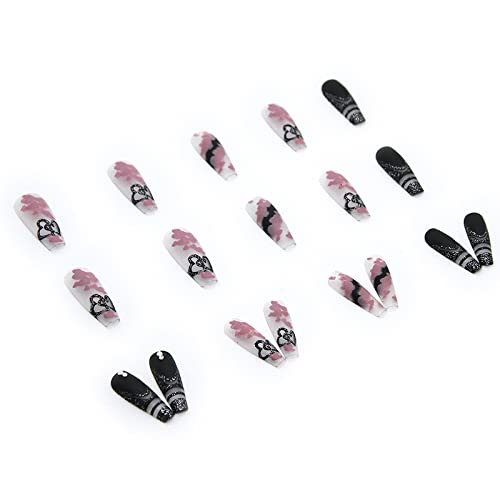 Black Glitter Coffin Acrylic Nails - 24 Pieces, Stylish and Durable Nail Art Set - Image 3