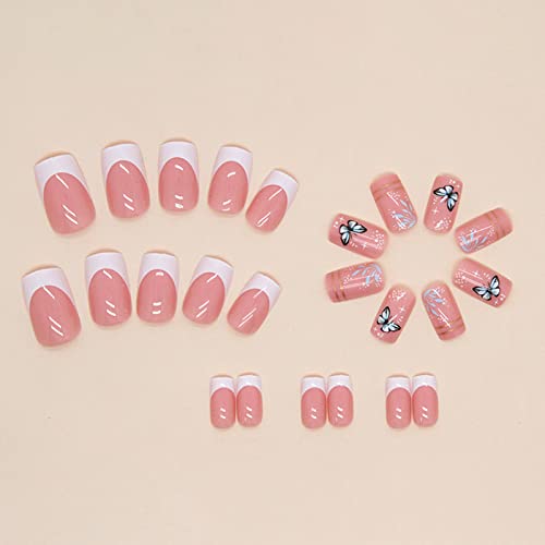 White butterfly design on acrylic nails. - Image 2
