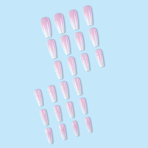 24-Piece Ombre Glitter Coffin Acrylic Nails Set Durable Stylish Design - Image 5