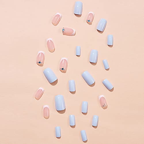 24 Piece Blue and White Acrylic Nails Set for Stylish Trendy Manicure - Image 4