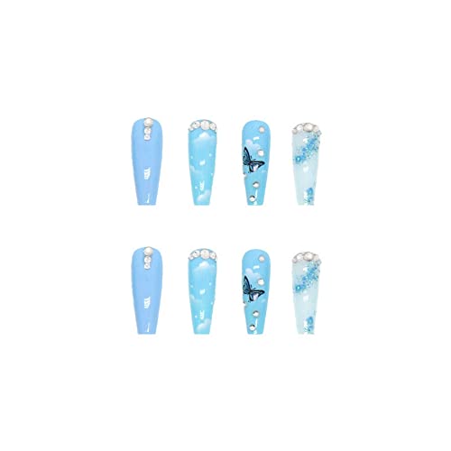 Chic Blue Butterfly Acrylic Nail Set 24 Pieces Durable & Easy Application - Image 2