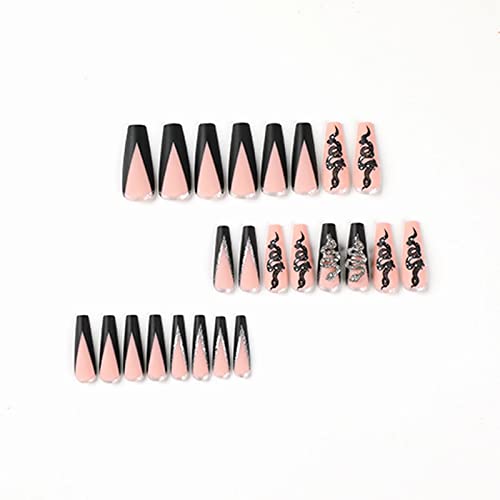 24-Piece Black Bling Acrylic Press-On Nails Set for Instant Glam - Image 3
