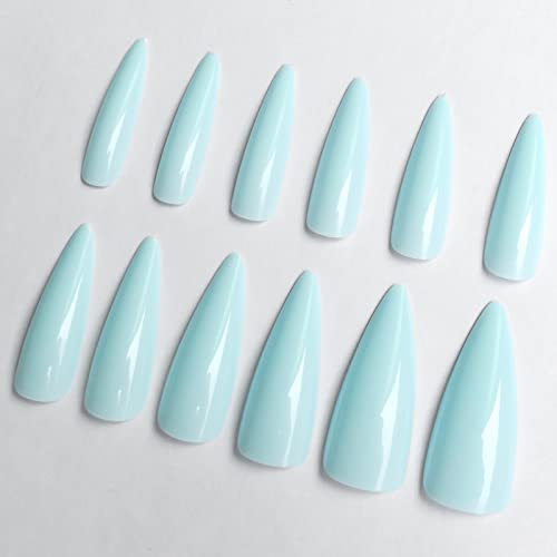 Baby Blue Long Acrylic Nails - Image 5