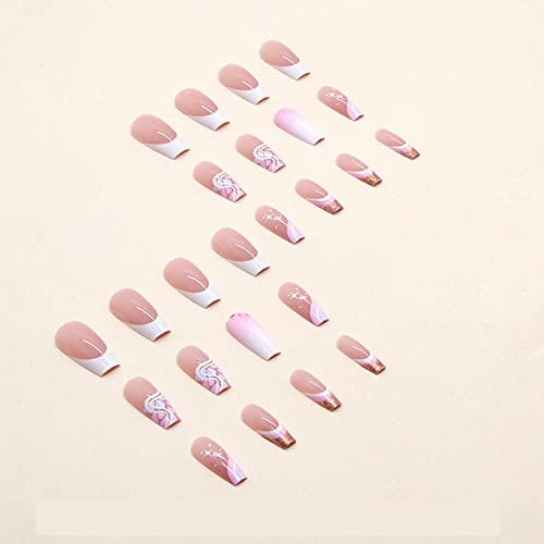 24-Piece Pastel Coffin Acrylic Nail Set for a Stylish, Medium Manicure - Image 3