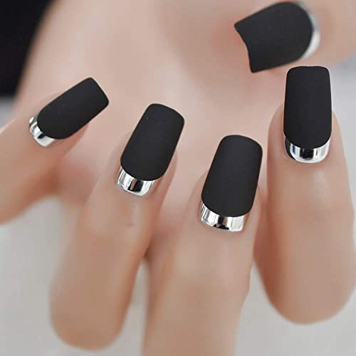 Chic Black Matte Acrylic Nails Set, 24 Pieces, for Stylish Manicure and Nail Art - Image 4