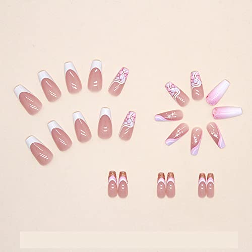 24-Piece Pastel Coffin Acrylic Nail Set for a Stylish, Medium Manicure - Image 4