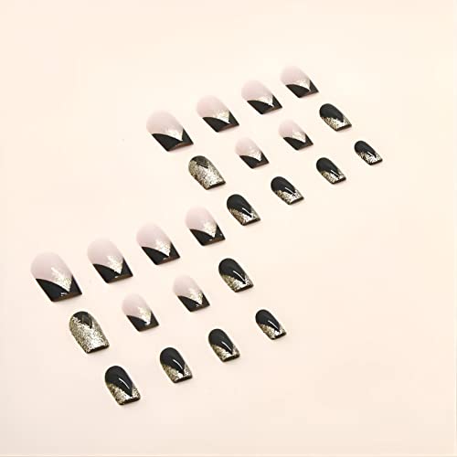 24 Piece Black and Gold Acrylic Nail Set Medium Length - Image 4