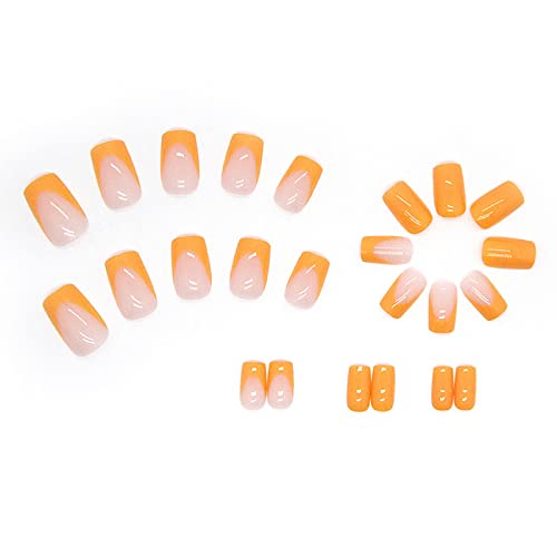 Short Orange Square Acrylic Nail Tips for Stylish Everyday Manicure, Pack of 500 - Image 3