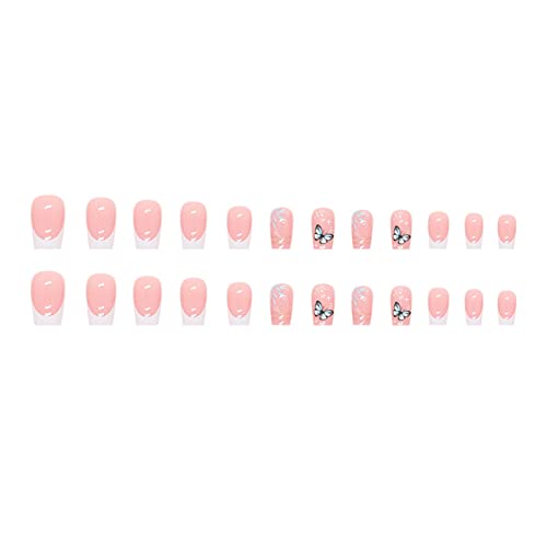 White butterfly design on acrylic nails. - Image 4