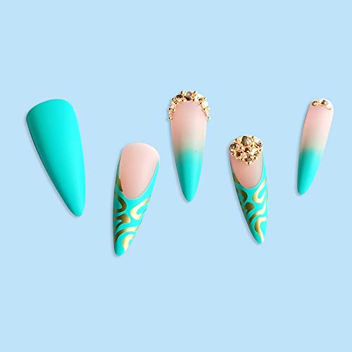 Long Length Blue Stiletto Acrylic Press-On Nails for a Stunning Manicure - Image 3
