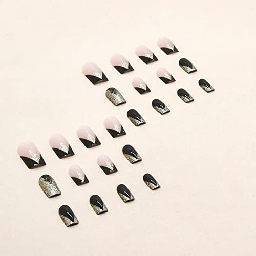 Chic Black and Gold Acrylic Nails Set 24 Piece Medium Size Stylish Manicure - Image 3